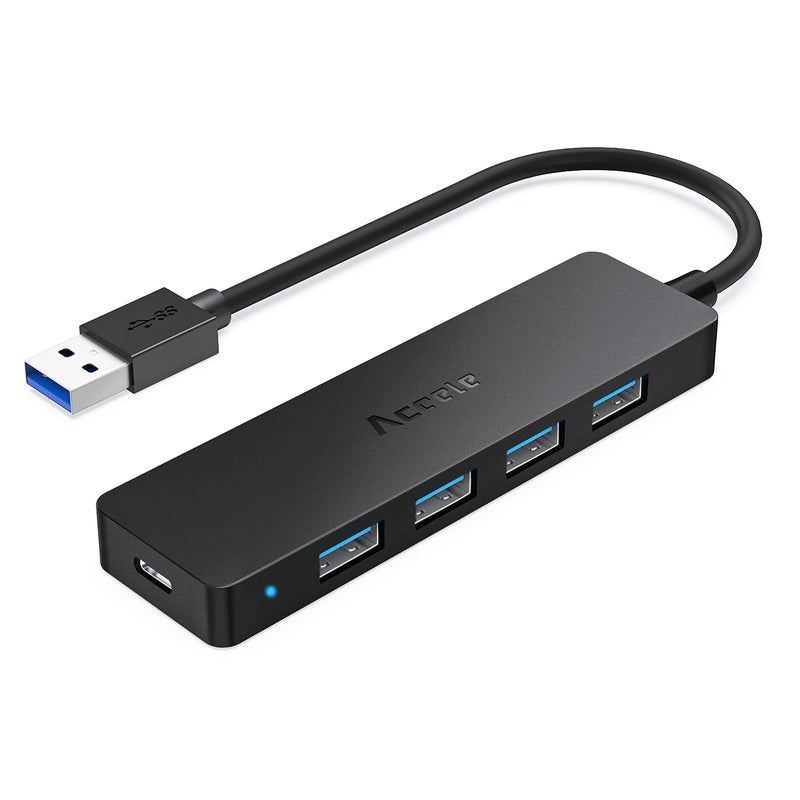 Aceele 4-Port USB 3.0 Hub, Ultra-Slim USB Hub with USB-C Powered Port[Charging/Monitor Not Supported], USB Port for MacBook, Mac Pro, iMac, Mac mini, XPS, PC, Laptop, Flash Drive, Mobile HDD - Image 1